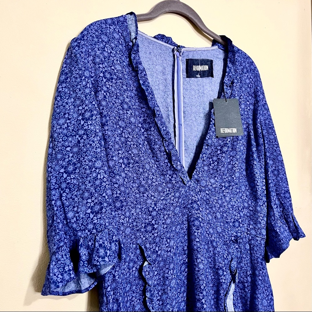 NWT Reformation Suri Violet Floral ¾ Sleeve A-Line Midi Length Dress MSPR $248 - Picture 4 of 14